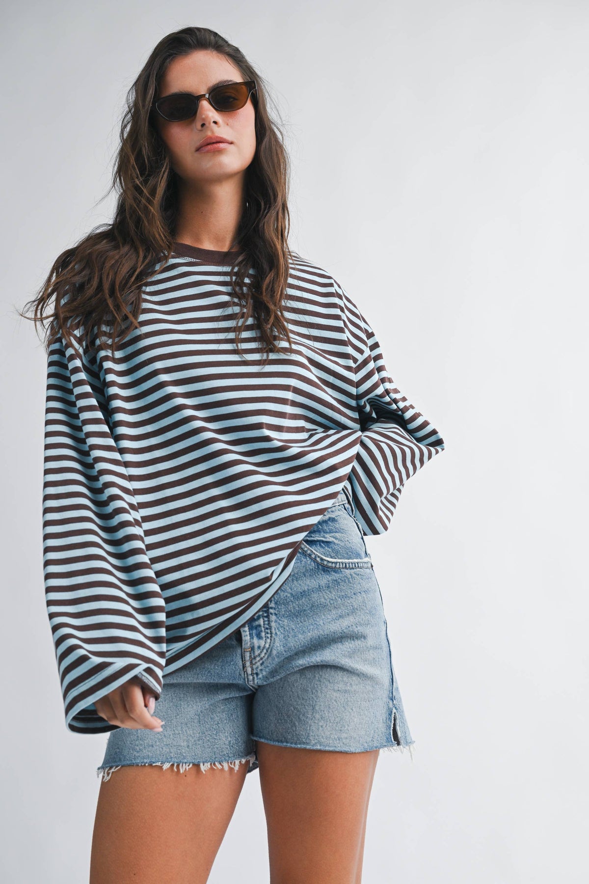 Chocolate Oversized Stripe Long Sleeve Top