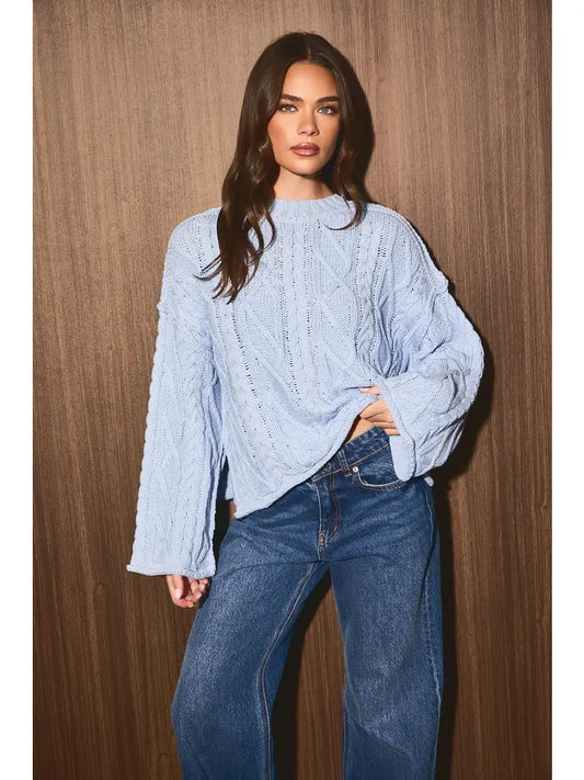 Light Blue Oversized Cable Knit Sweater