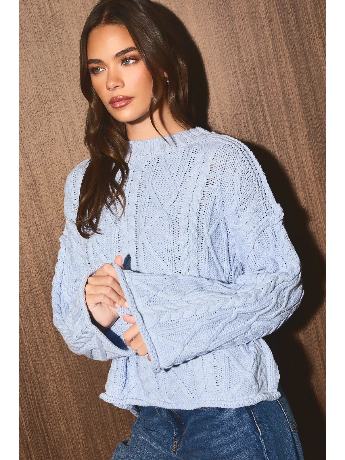 Light Blue Oversized Cable Knit Sweater