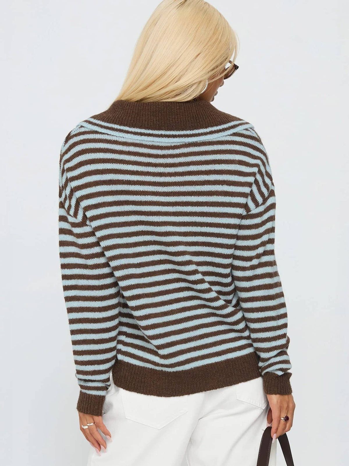 Brown & Blue Stripe Collared Knit Sweater