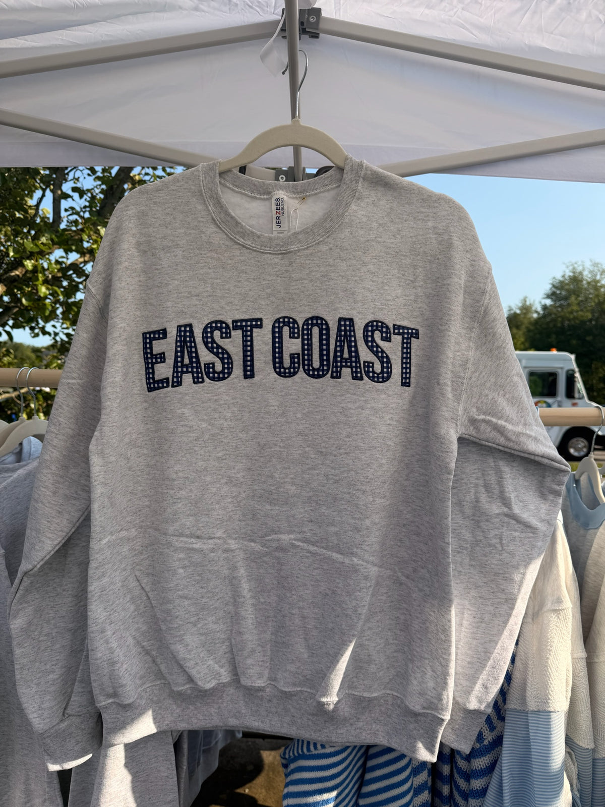 East Coast Navy Gingham Embroidered Crewneck