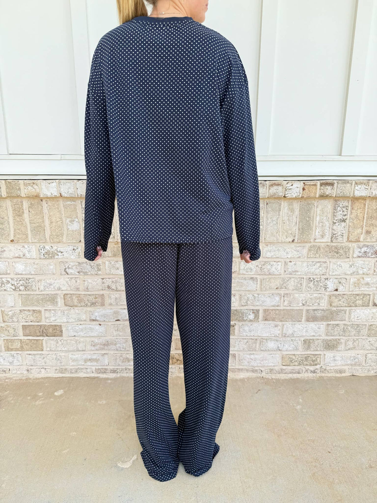 Navy Blue Polka Dot Loungewear Flare Pants