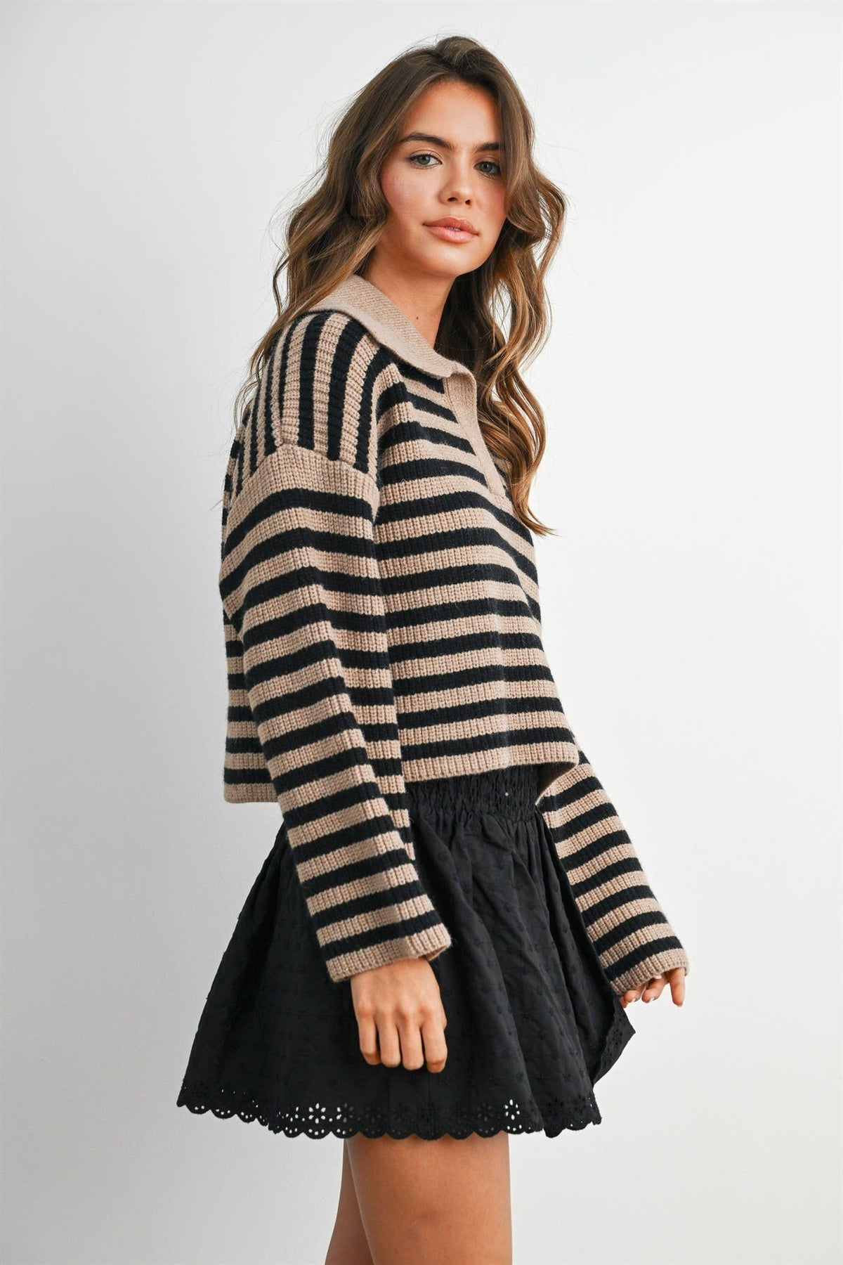 Blue Striped Collared Knit Sweater
