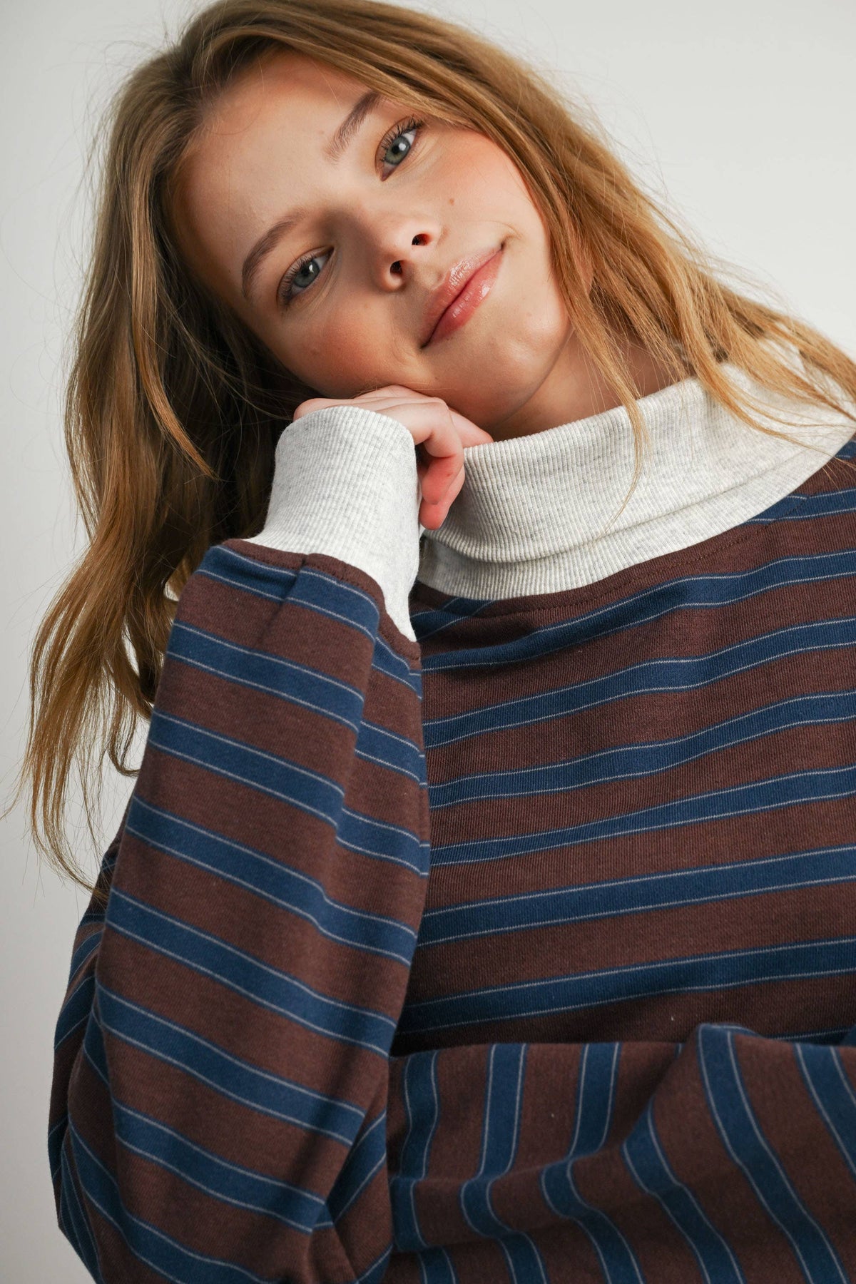 Brown Striped Turtleneck Sweatshirt