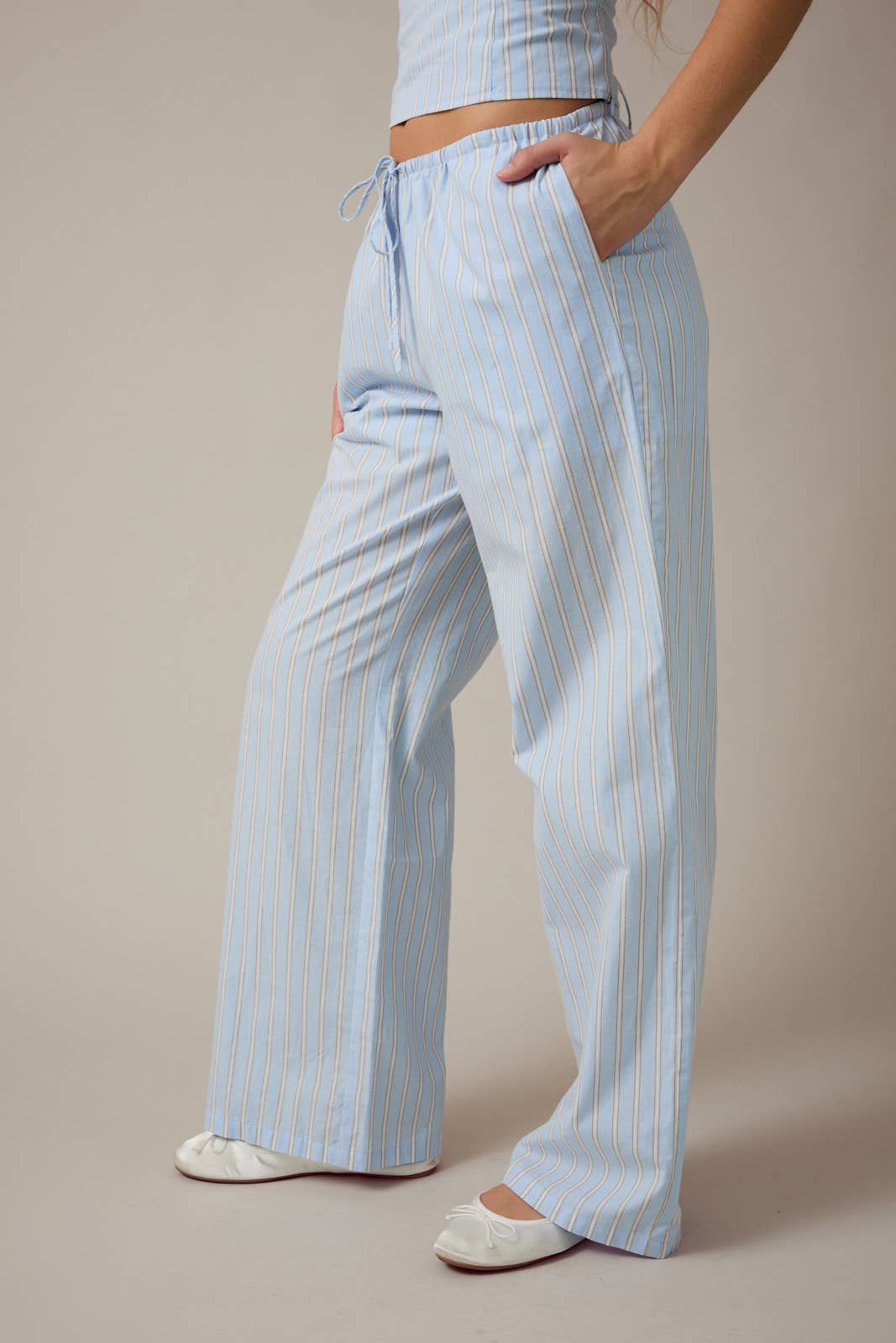 Low-Rise Wide Leg Blue Stripe Pants