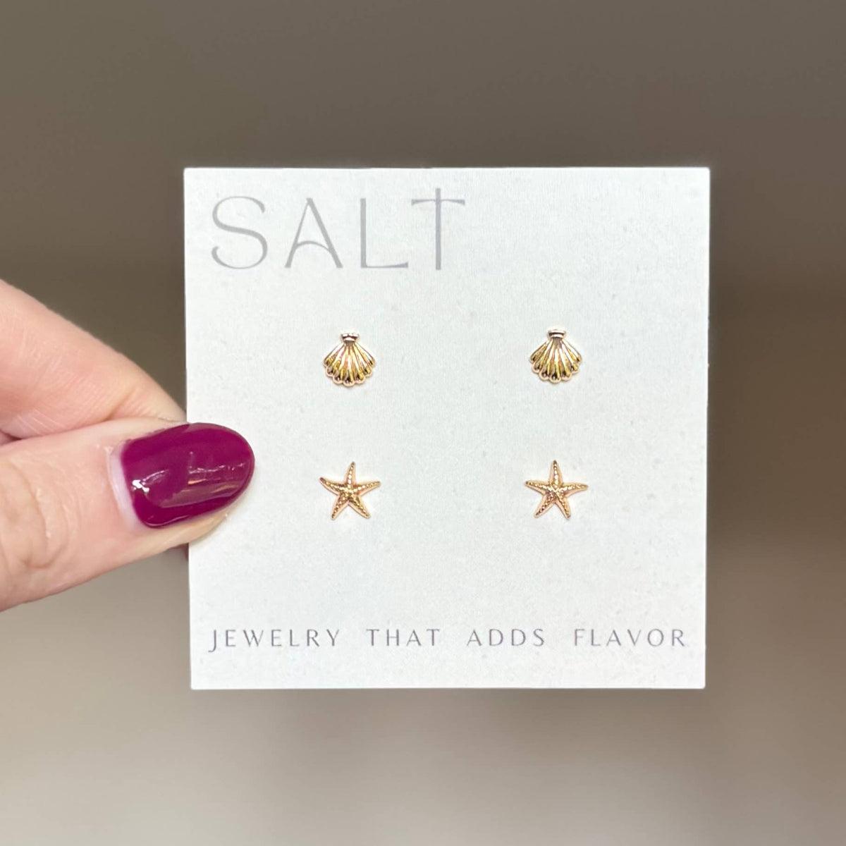 18K Gold Plated Coastal Studs Set | seashell & starfish earrings