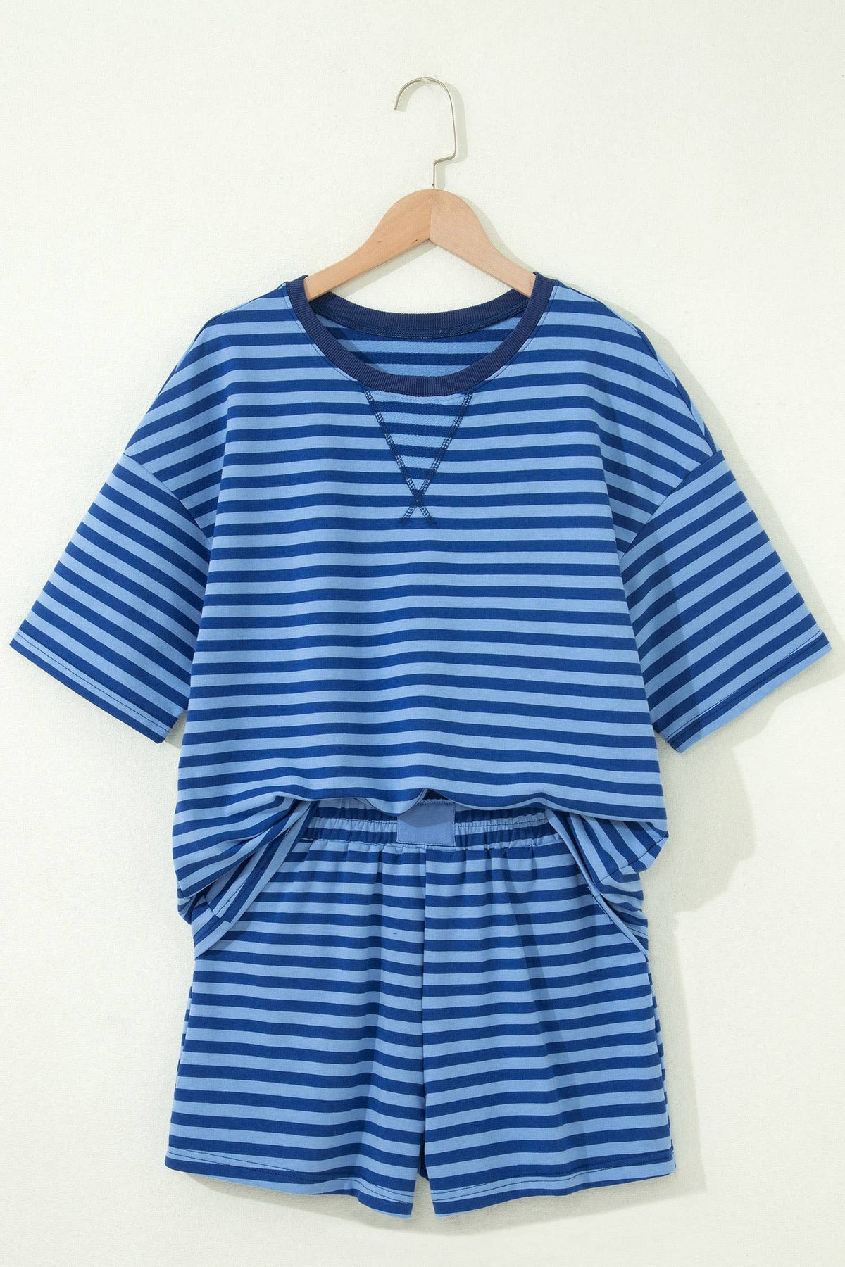 Striped Short Sleeve Top and Shorts Lounge Set