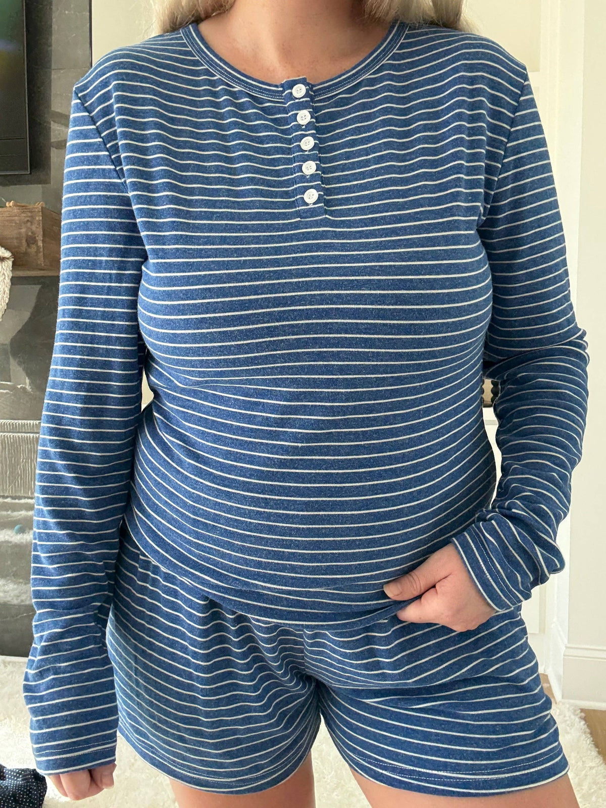 Striped Soft Button  Loungewear Shorts