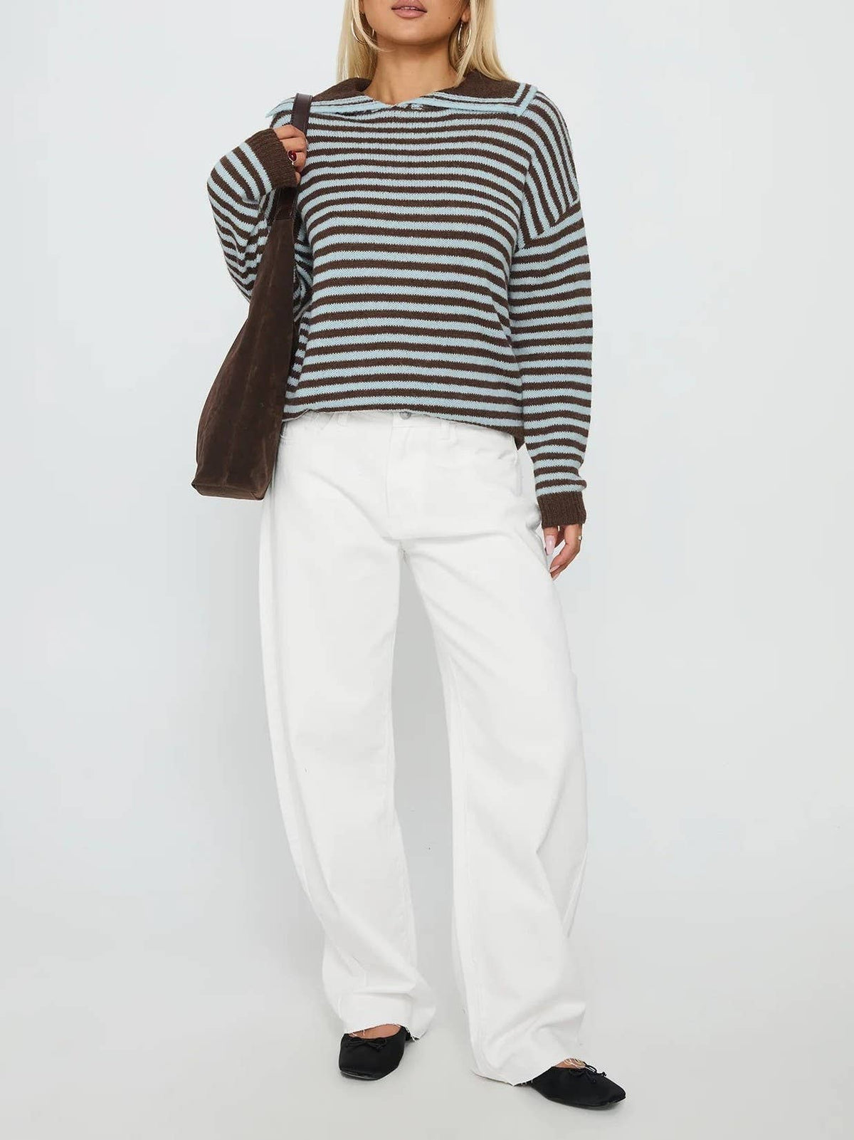 Brown & Blue Stripe Collared Knit Sweater