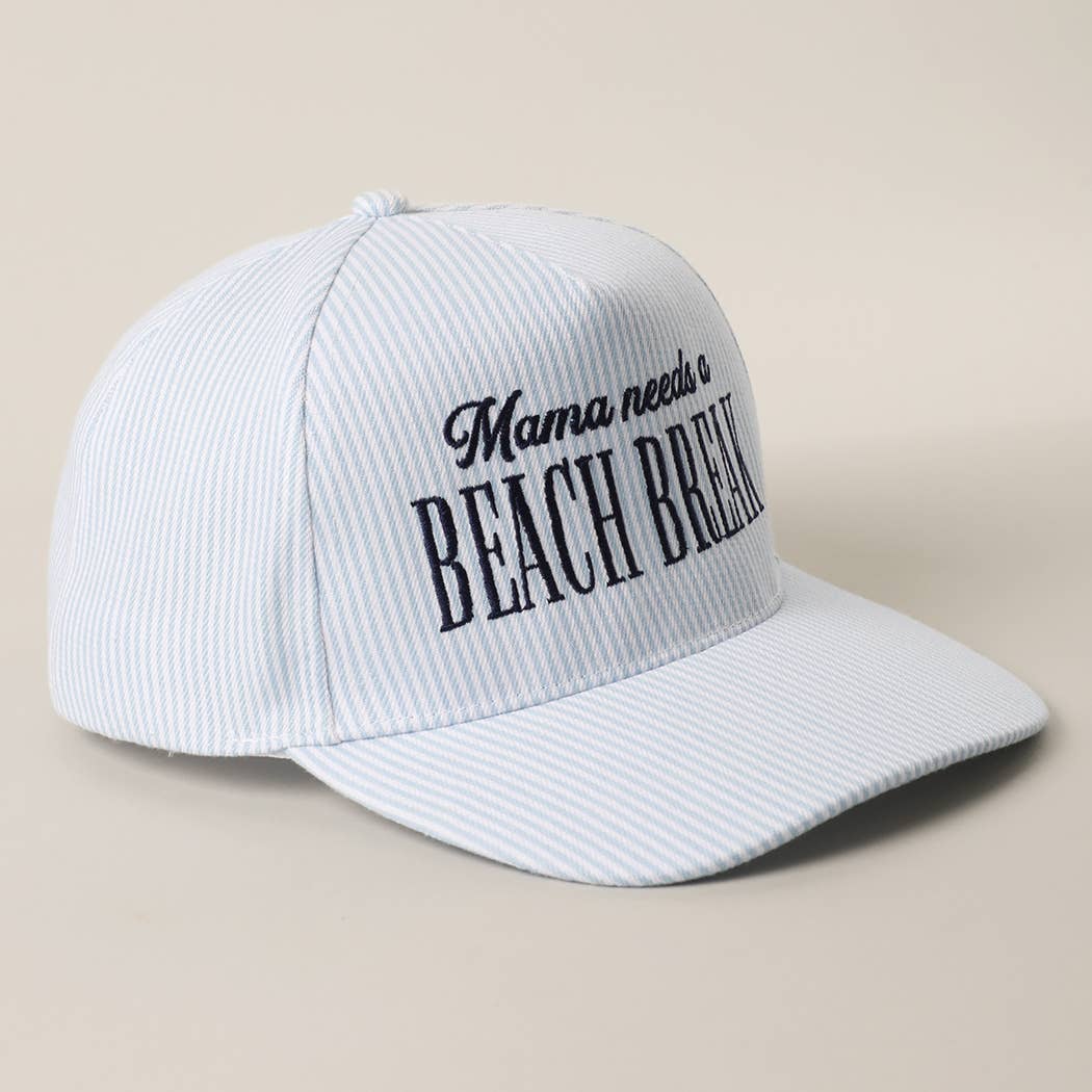 Mama Needs a Beach Break Embroidered Striped Hat