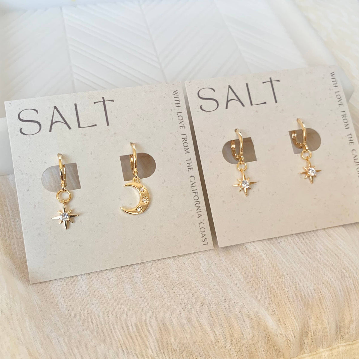 18K Gold Plated Starburst Charm Huggie Hoops