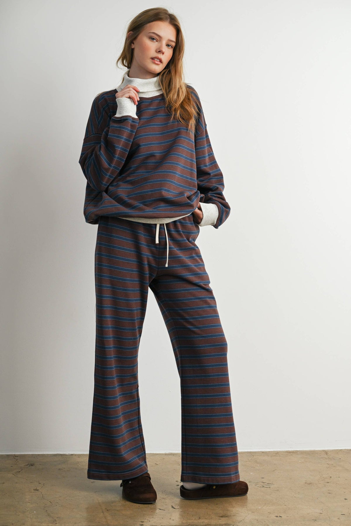 Brown Striped Turtleneck Sweatshirt