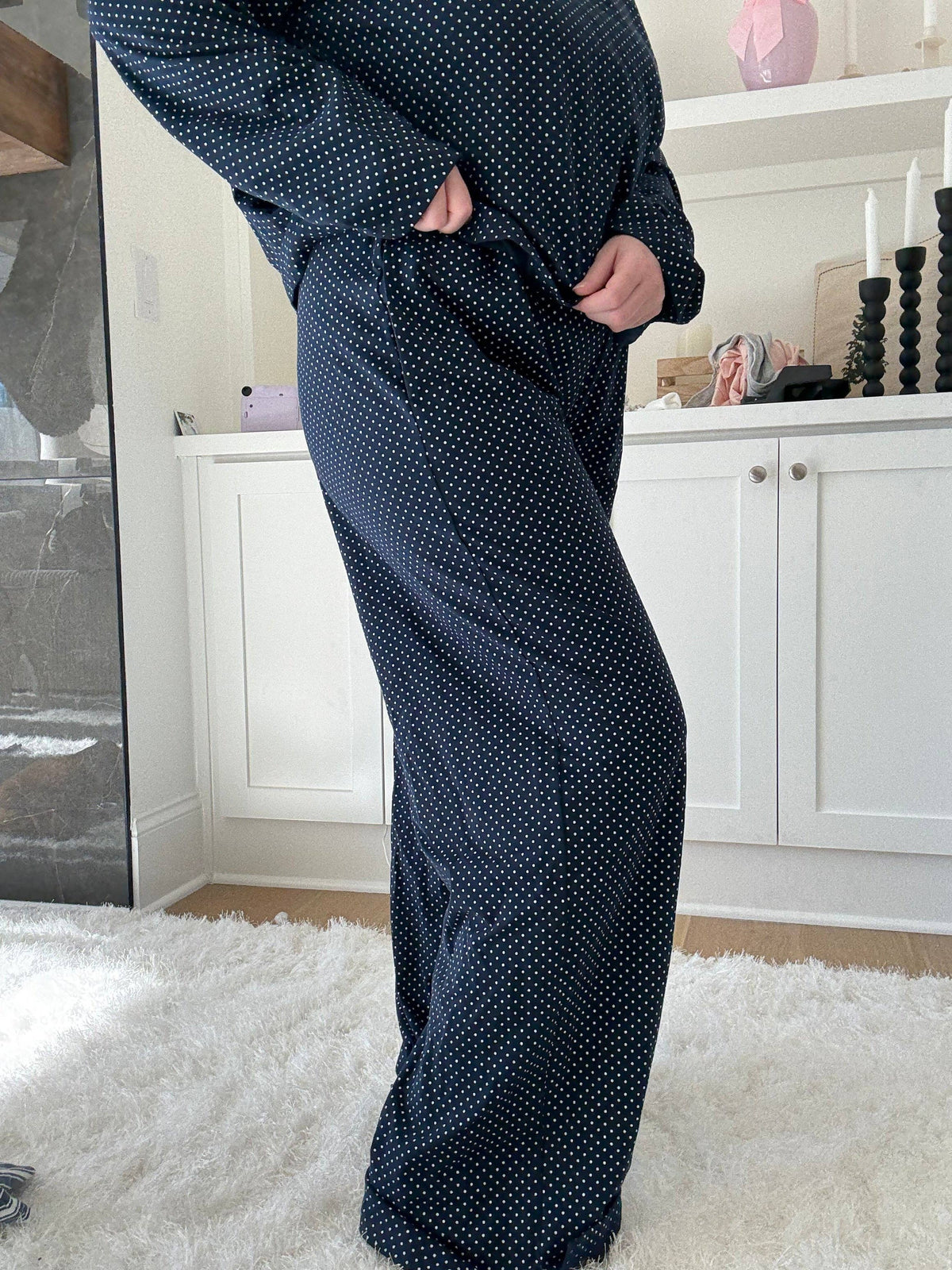 Navy Blue Polka Dot Loungewear Flare Pants