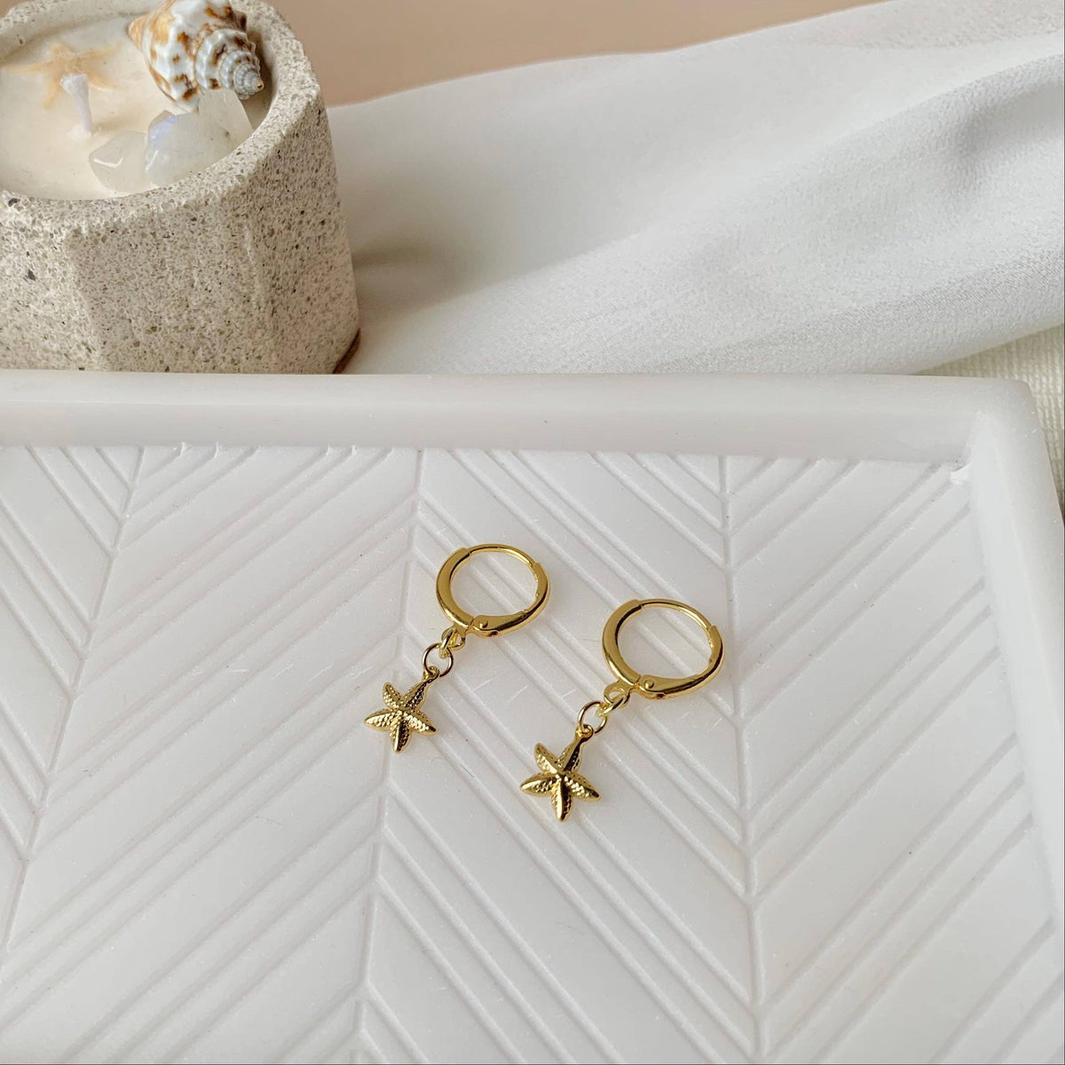 14k Gold Plated Starfish Huggie Hoops