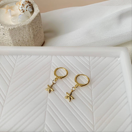 14k Gold Plated Starfish Huggie Hoops