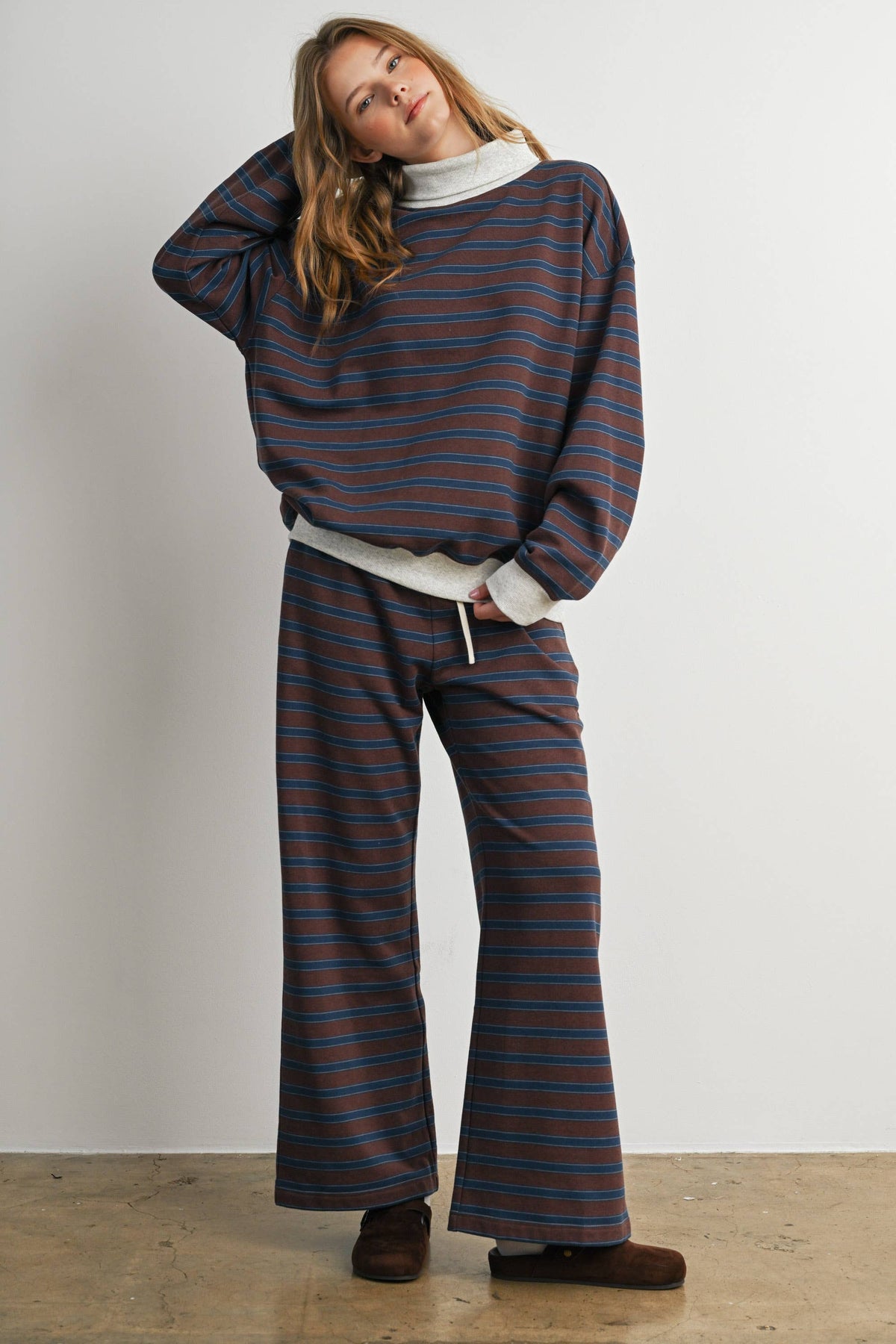 Brown Striped Turtleneck Sweatshirt