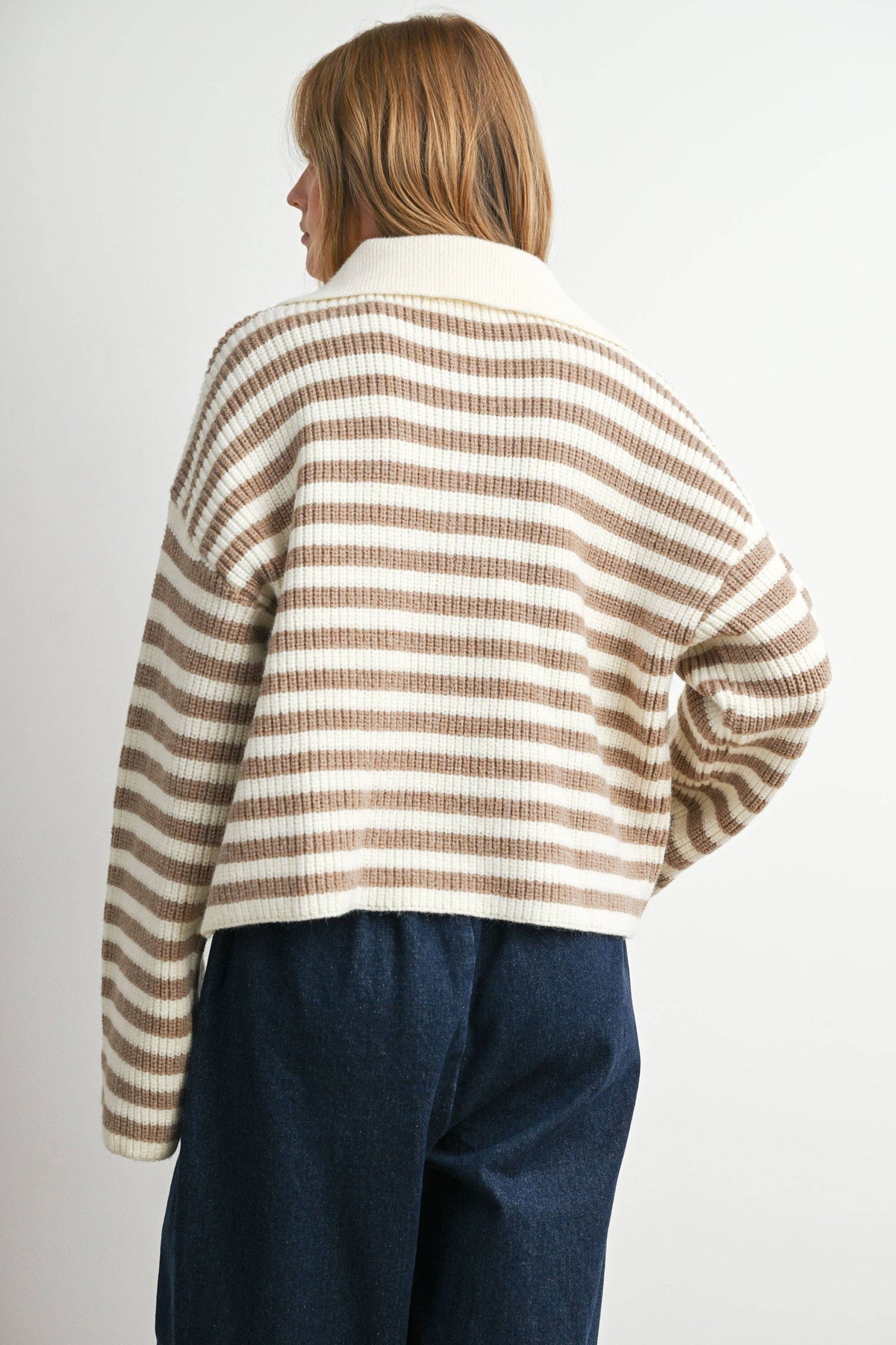 Blue Striped Collared Knit Sweater