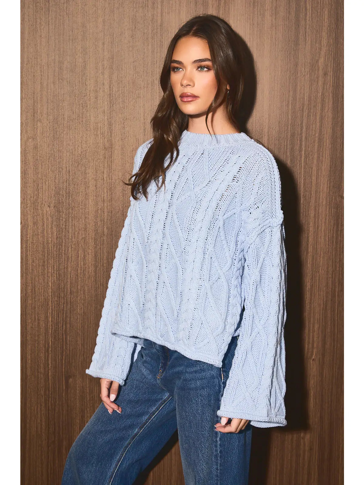Light Blue Oversized Cable Knit Sweater