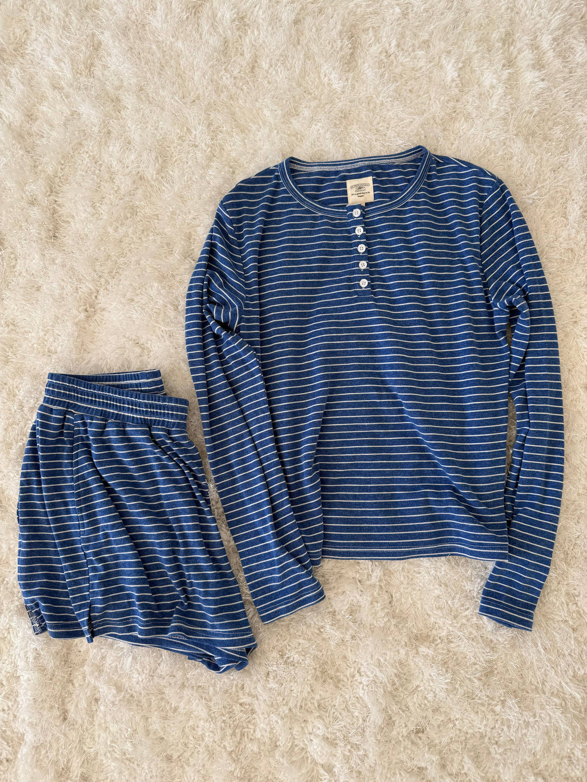 Striped Soft Button  Loungewear Shorts