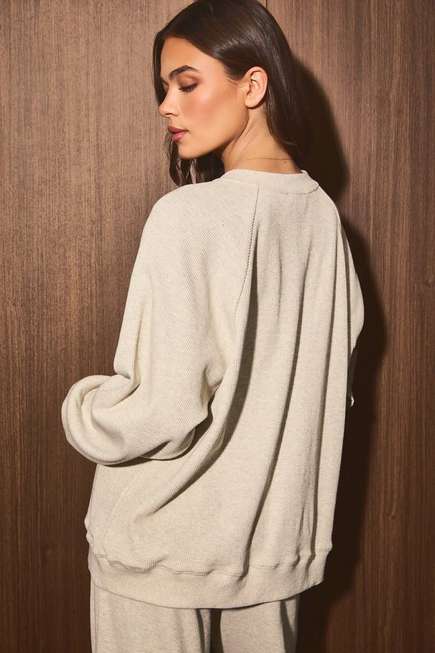 Waffle Sweatshirt with Plaid Detailing