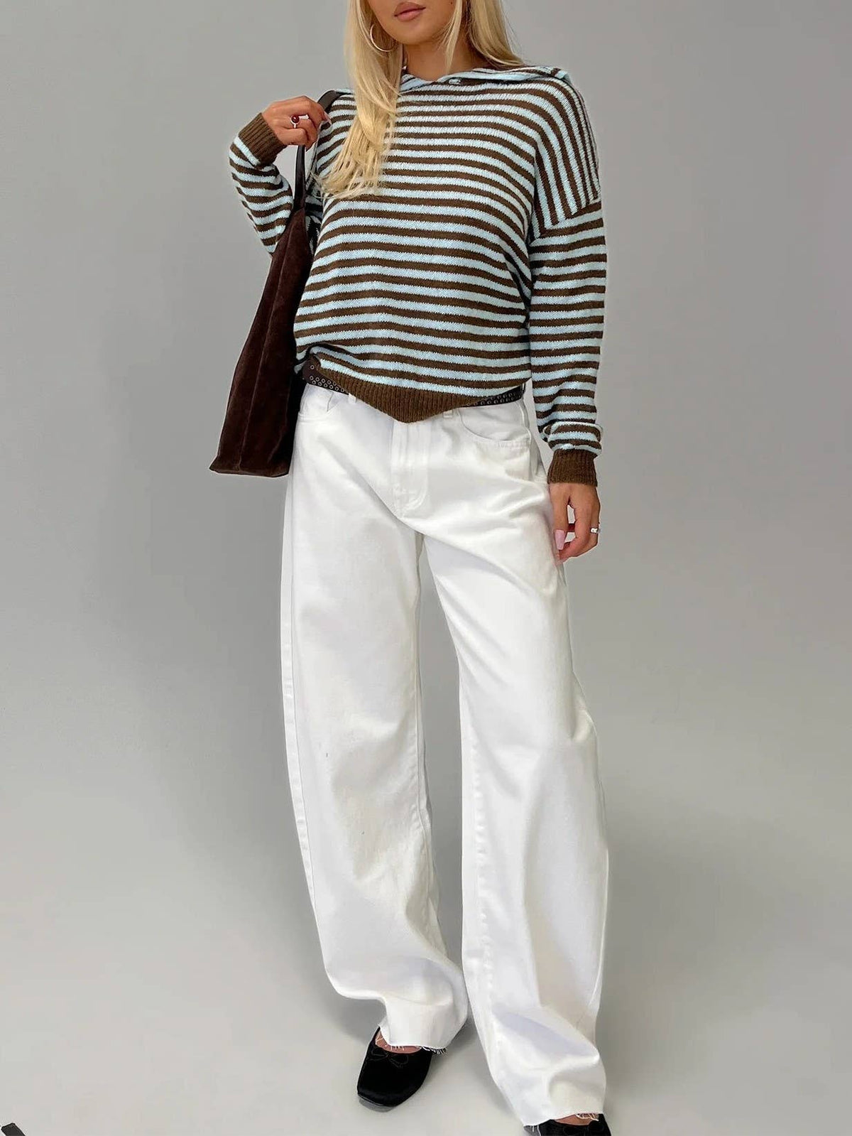Brown & Blue Stripe Collared Knit Sweater
