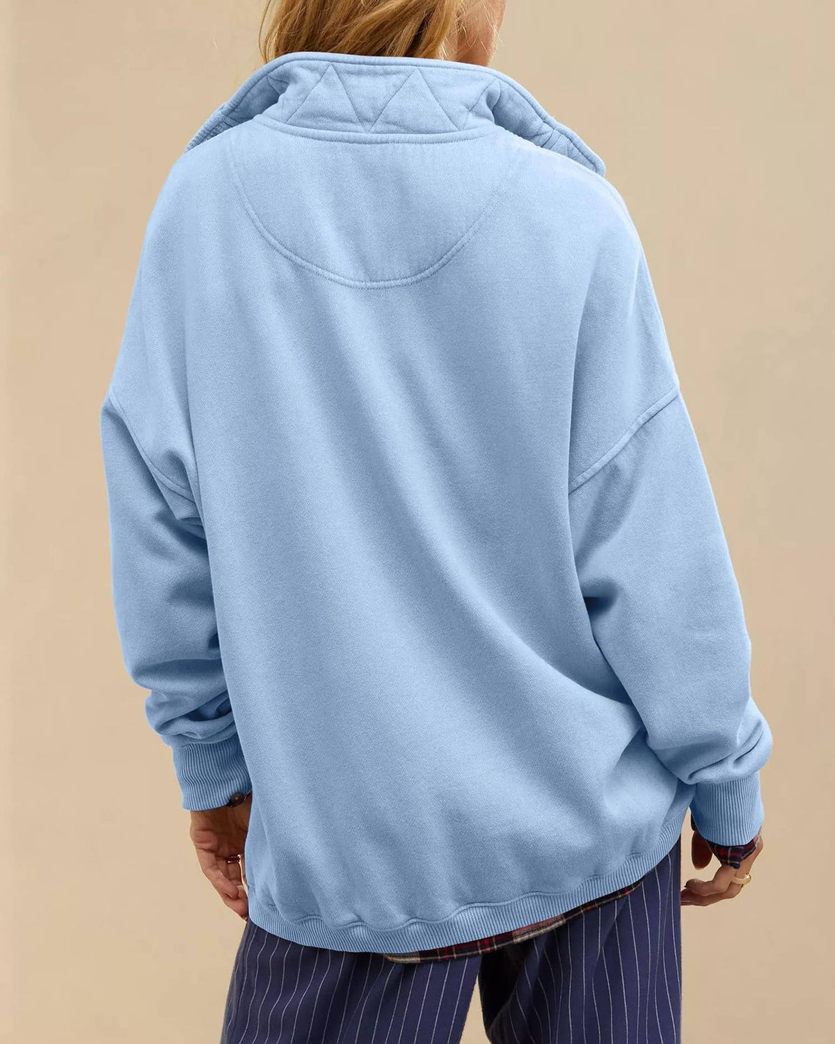 Blue Quilted Collar Half Button Pullover