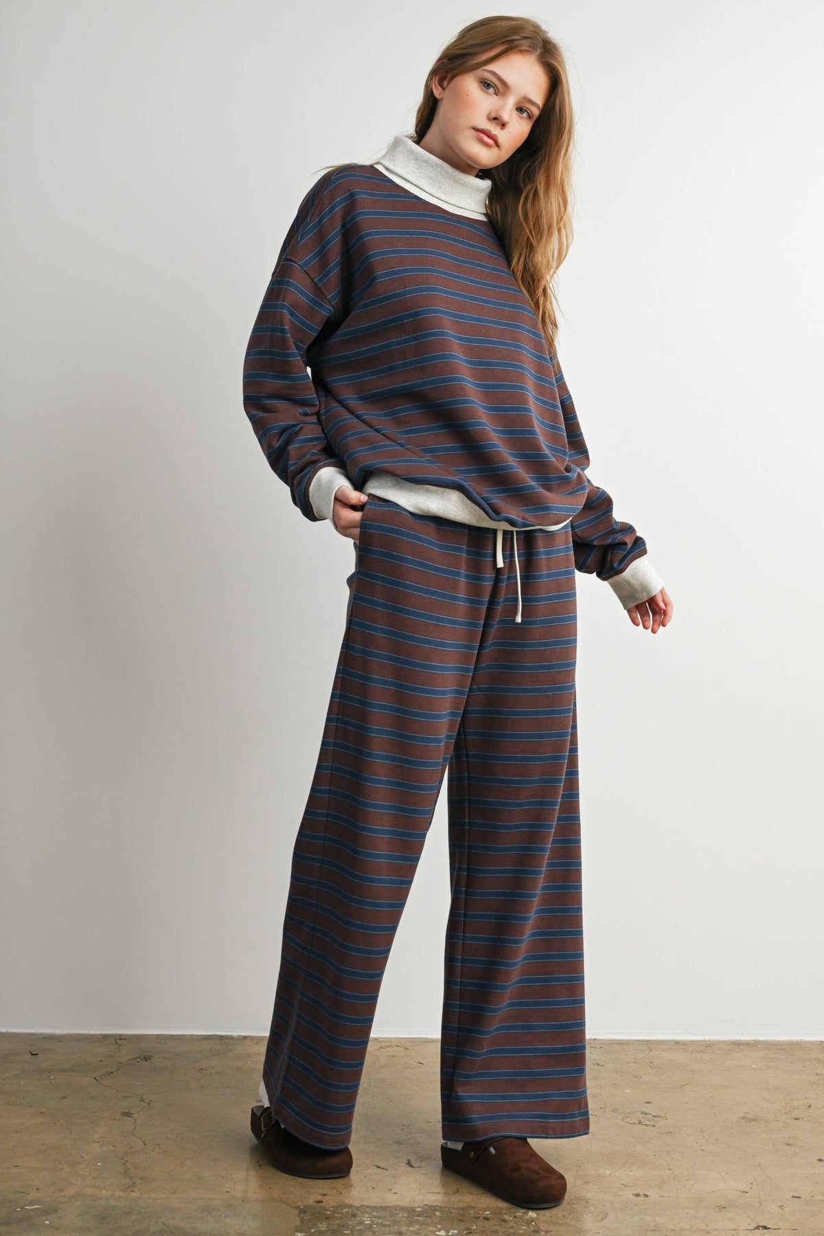 Brown Striped Turtleneck Sweatshirt