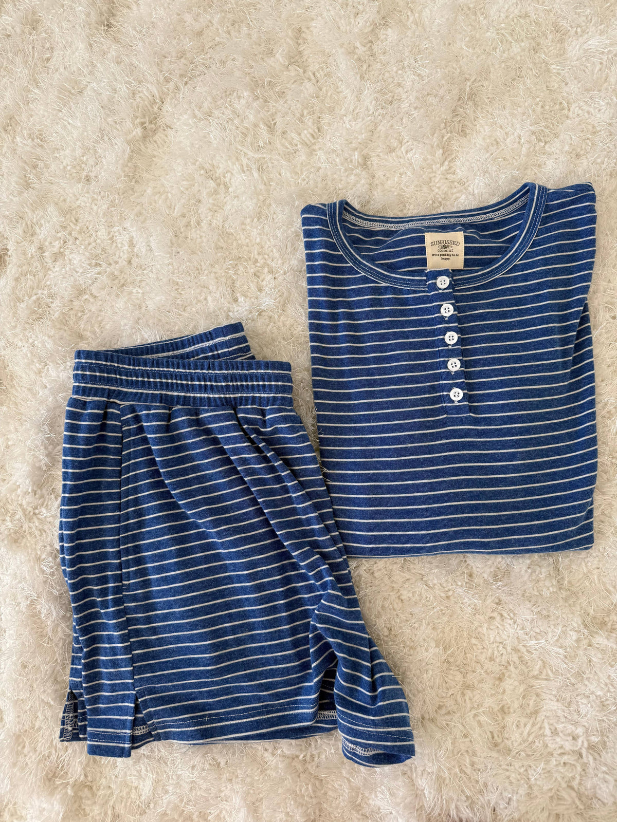 Striped Soft Button Loungewear Long Sleeve Top