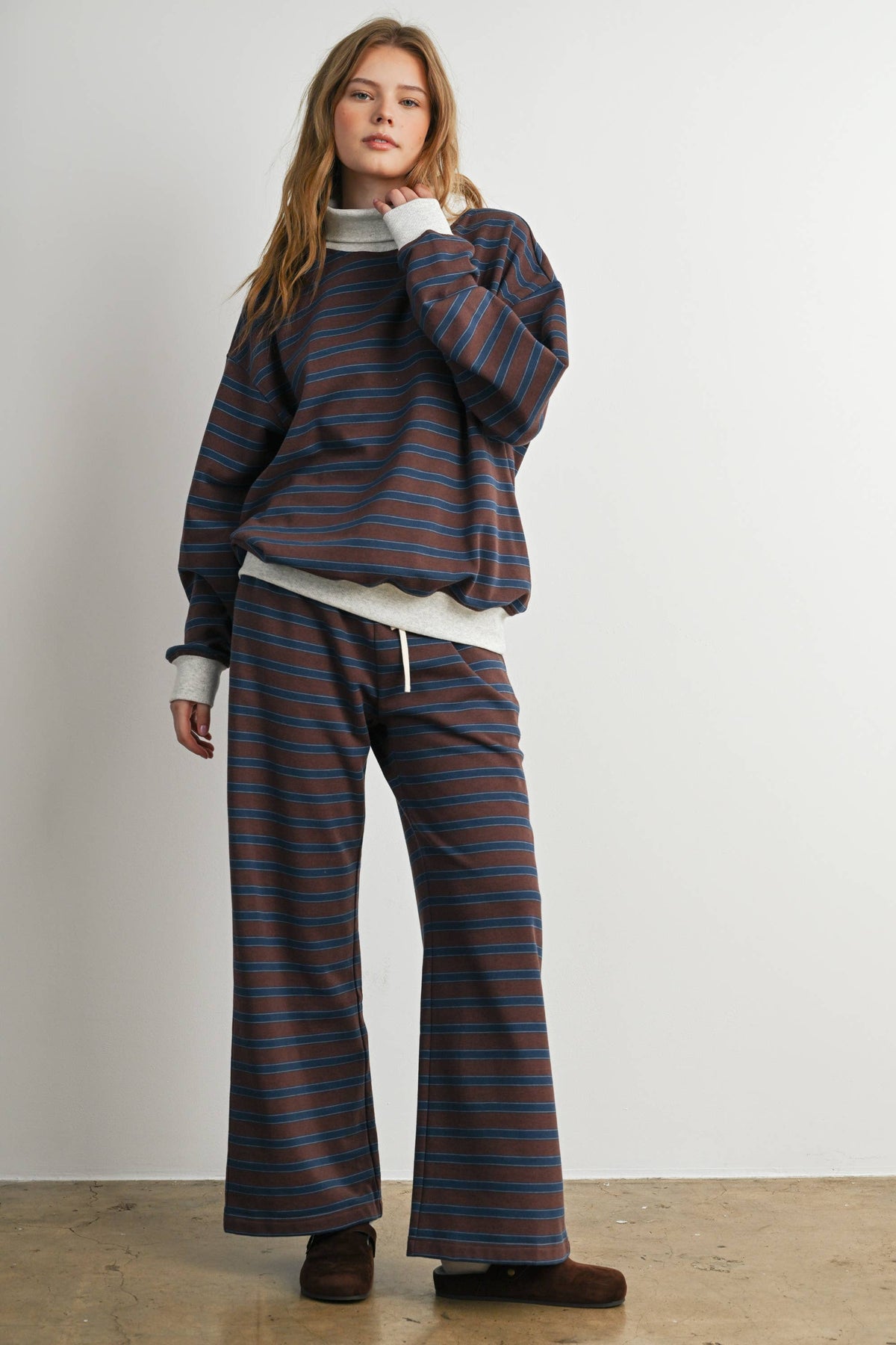 Brown Striped Turtleneck Sweatshirt