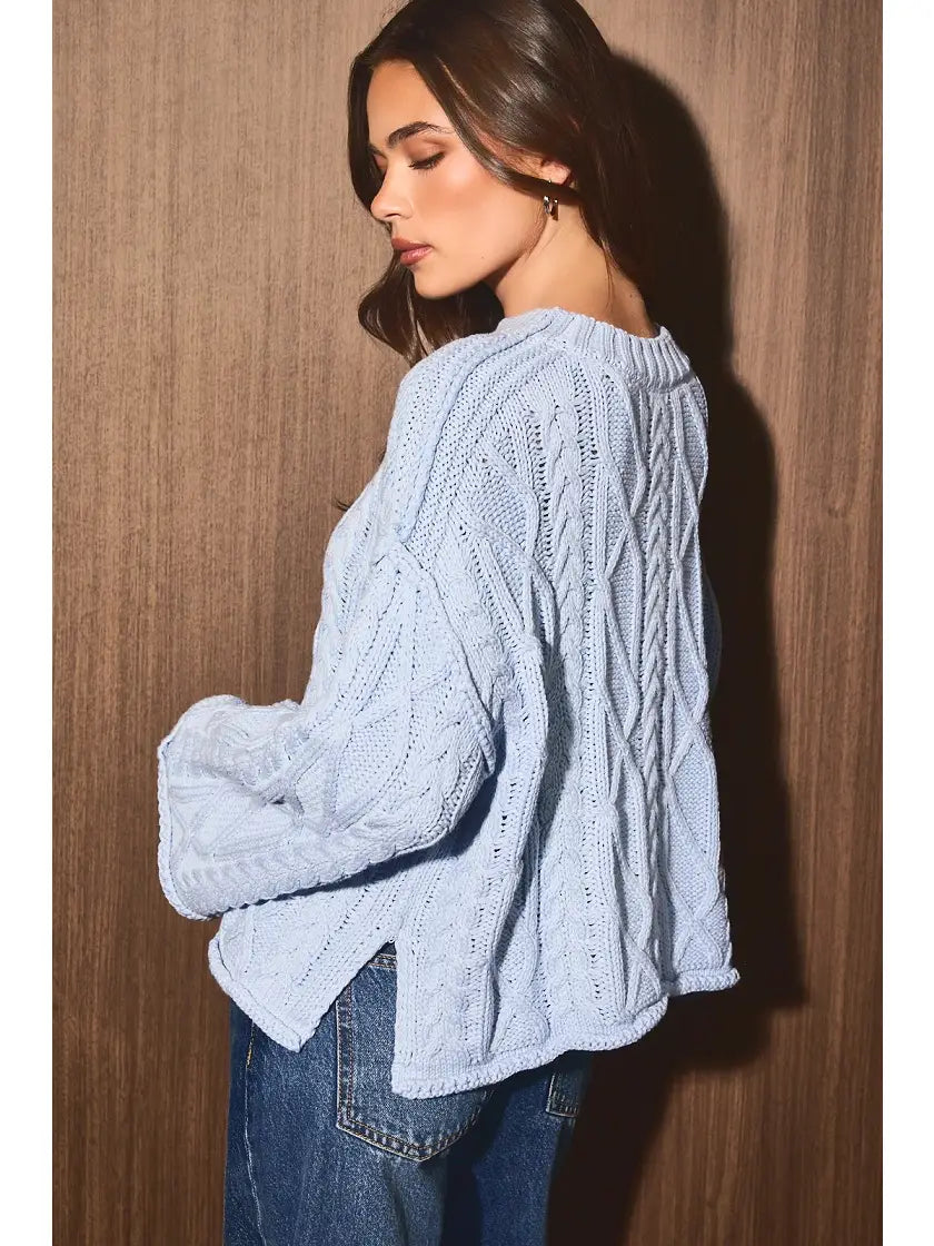Light Blue Oversized Cable Knit Sweater