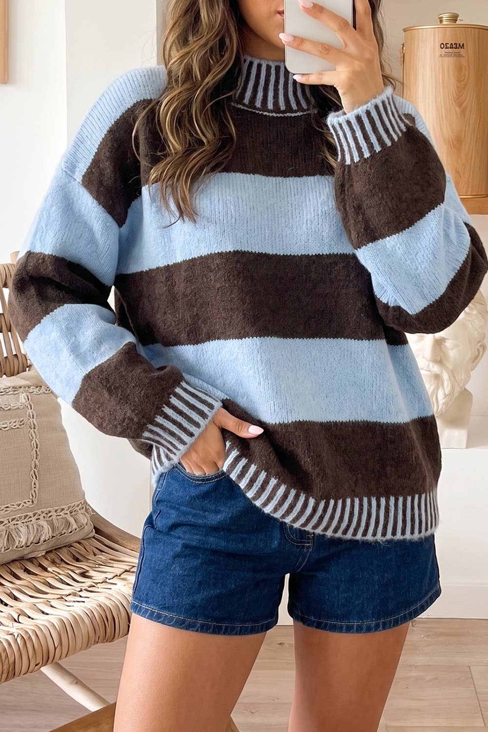 Drop Shoulder Relaxed Mock Neck Sweater