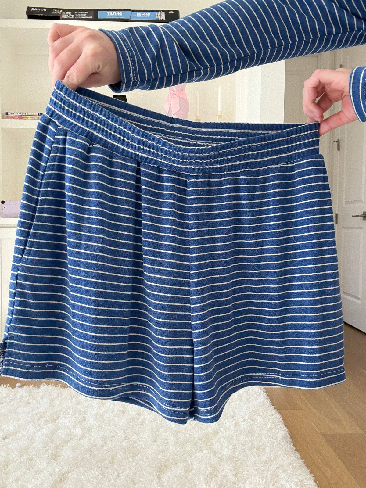 Striped Soft Button  Loungewear Shorts