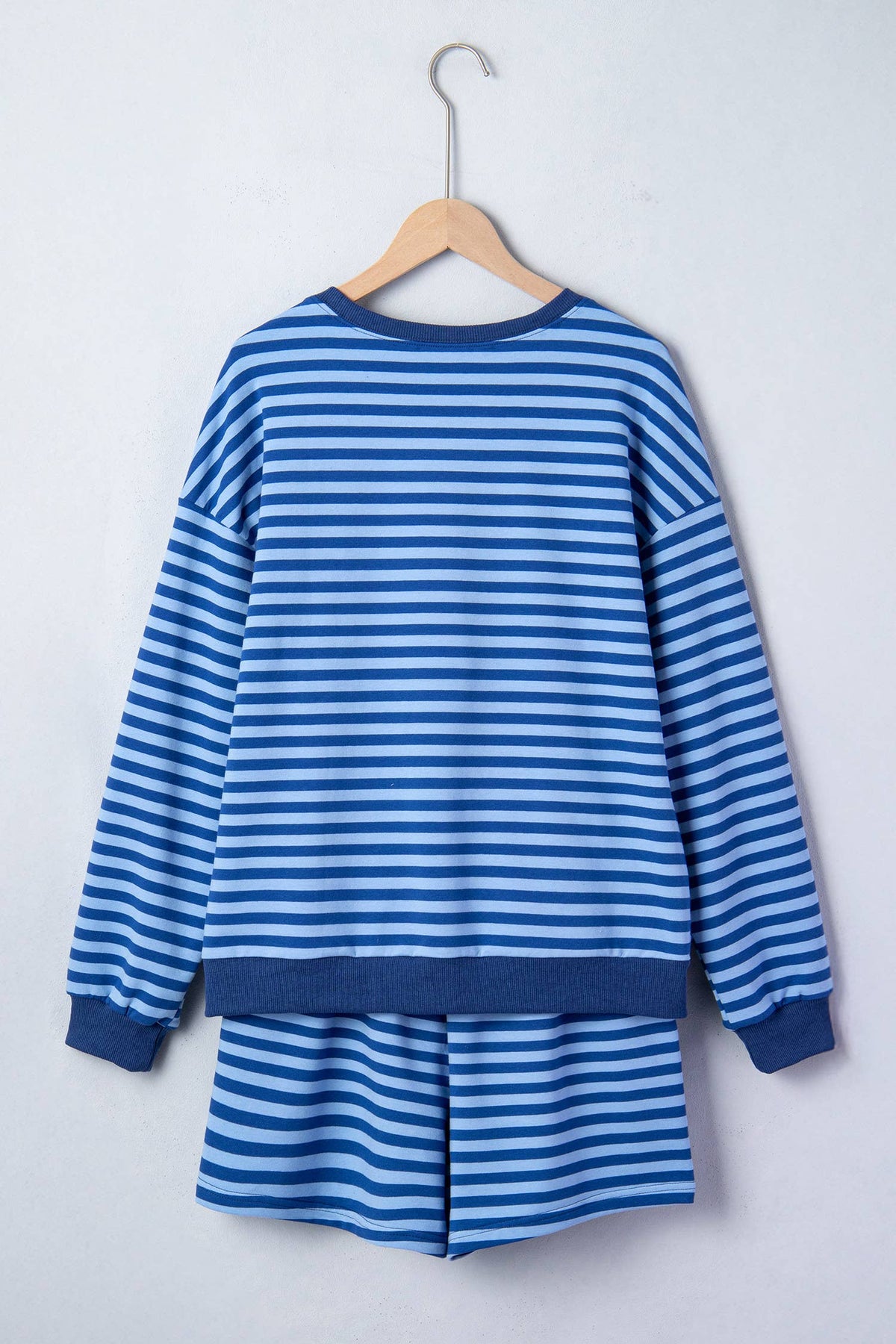 Striped Long Sleeve Top and Shorts Lounge Set: Blue