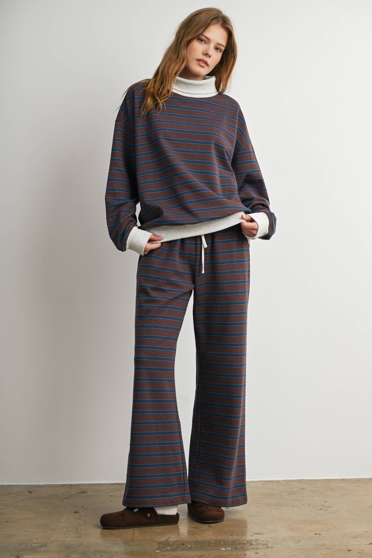 Brown Striped Turtleneck Sweatshirt