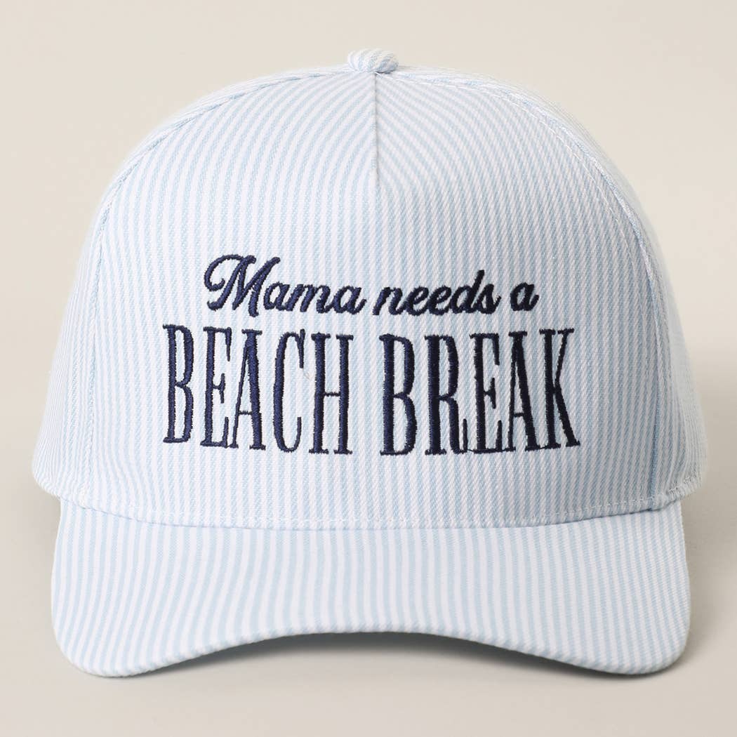 Mama Needs a Beach Break Embroidered Striped Hat