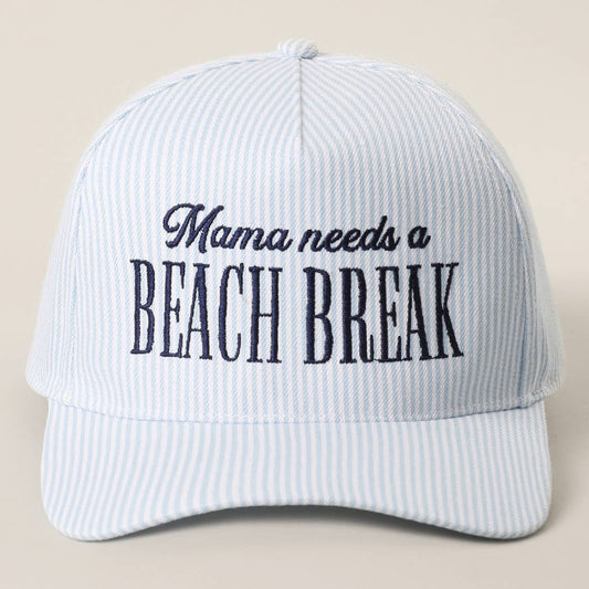 Mama Needs a Beach Break Embroidered Striped Hat
