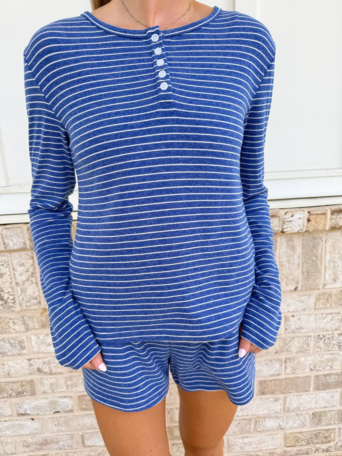Striped Soft Button  Loungewear Shorts