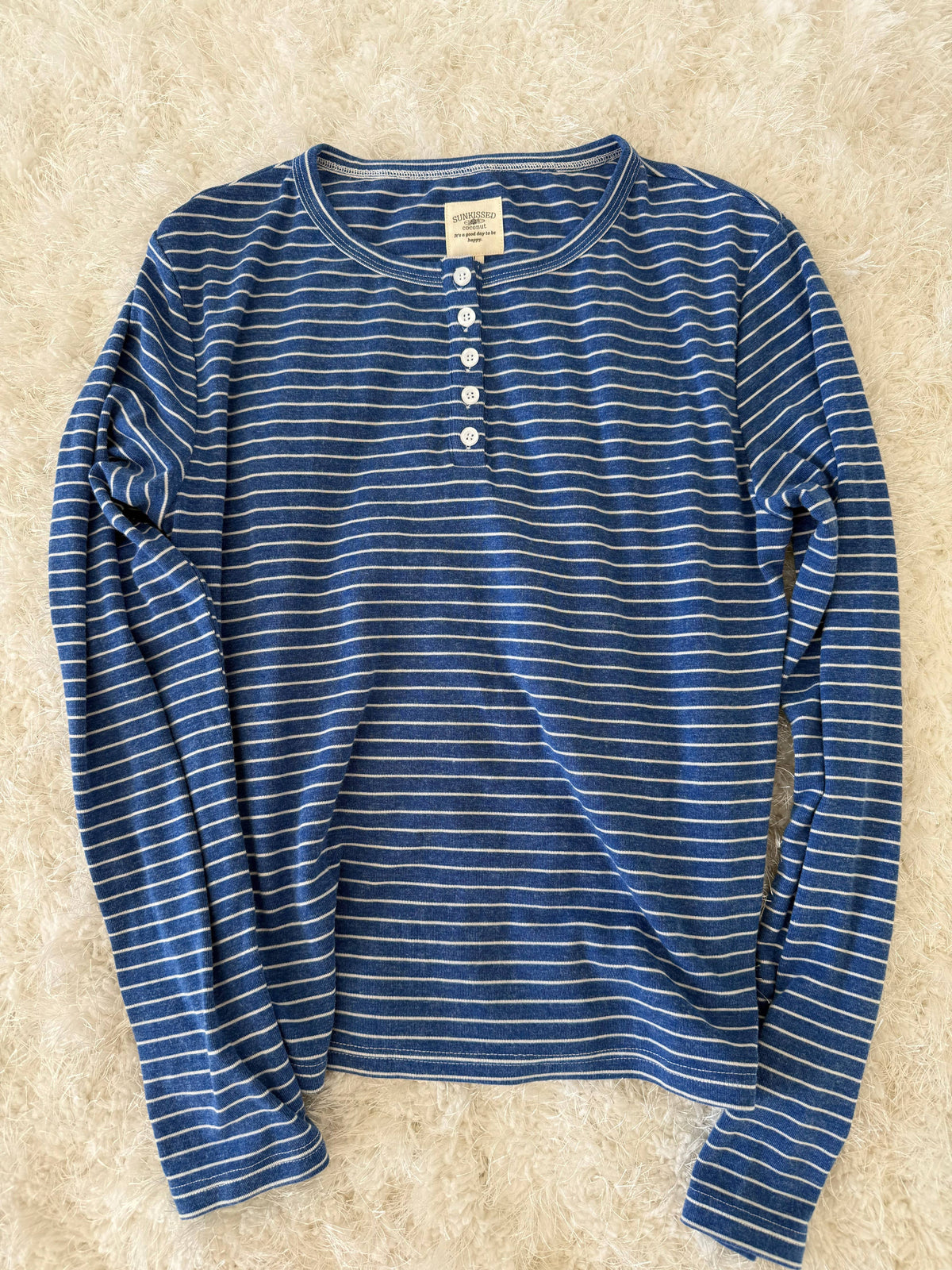Striped Soft Button Loungewear Long Sleeve Top