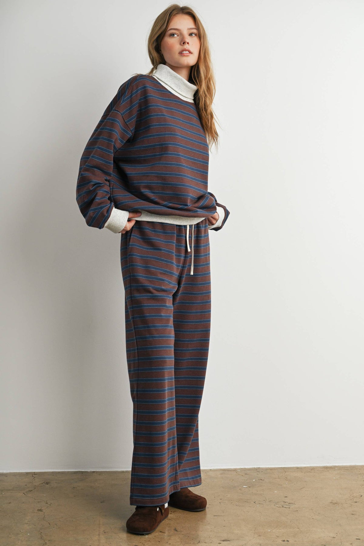 Brown Striped Turtleneck Sweatshirt
