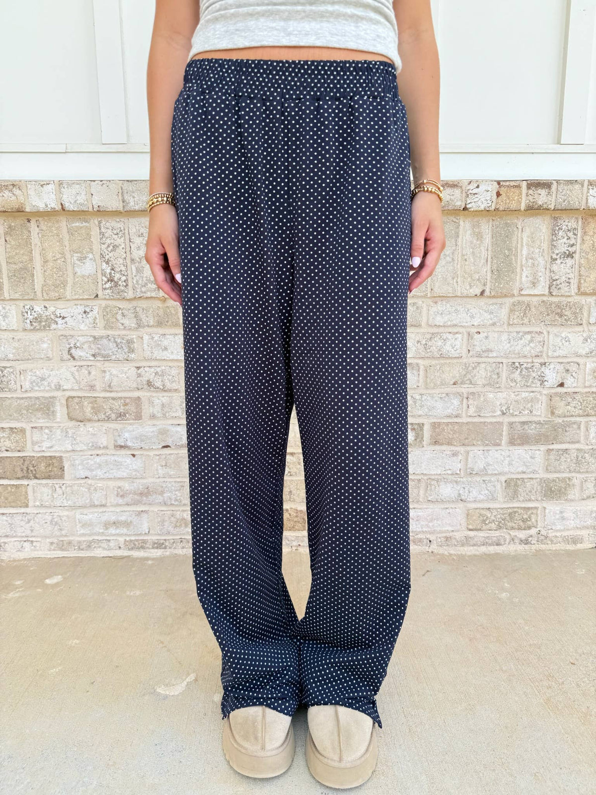Navy Blue Polka Dot Loungewear Flare Pants
