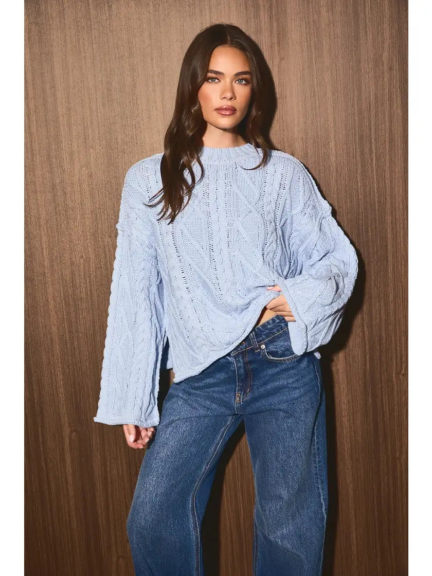 Light Blue Oversized Cable Knit Sweater