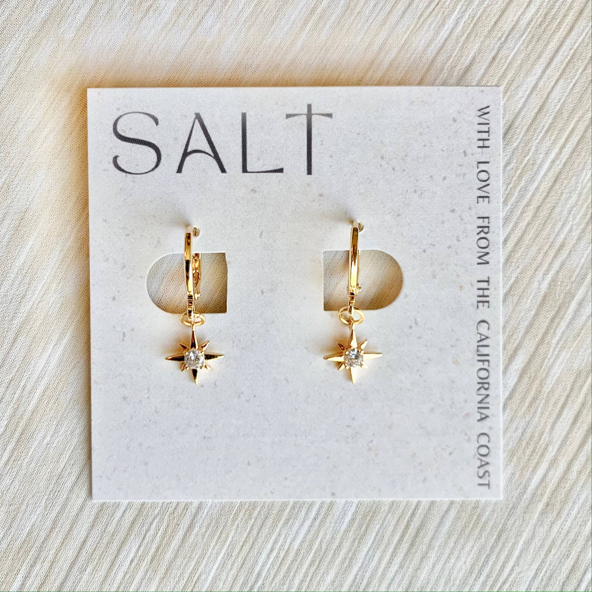 18K Gold Plated Starburst Charm Huggie Hoops