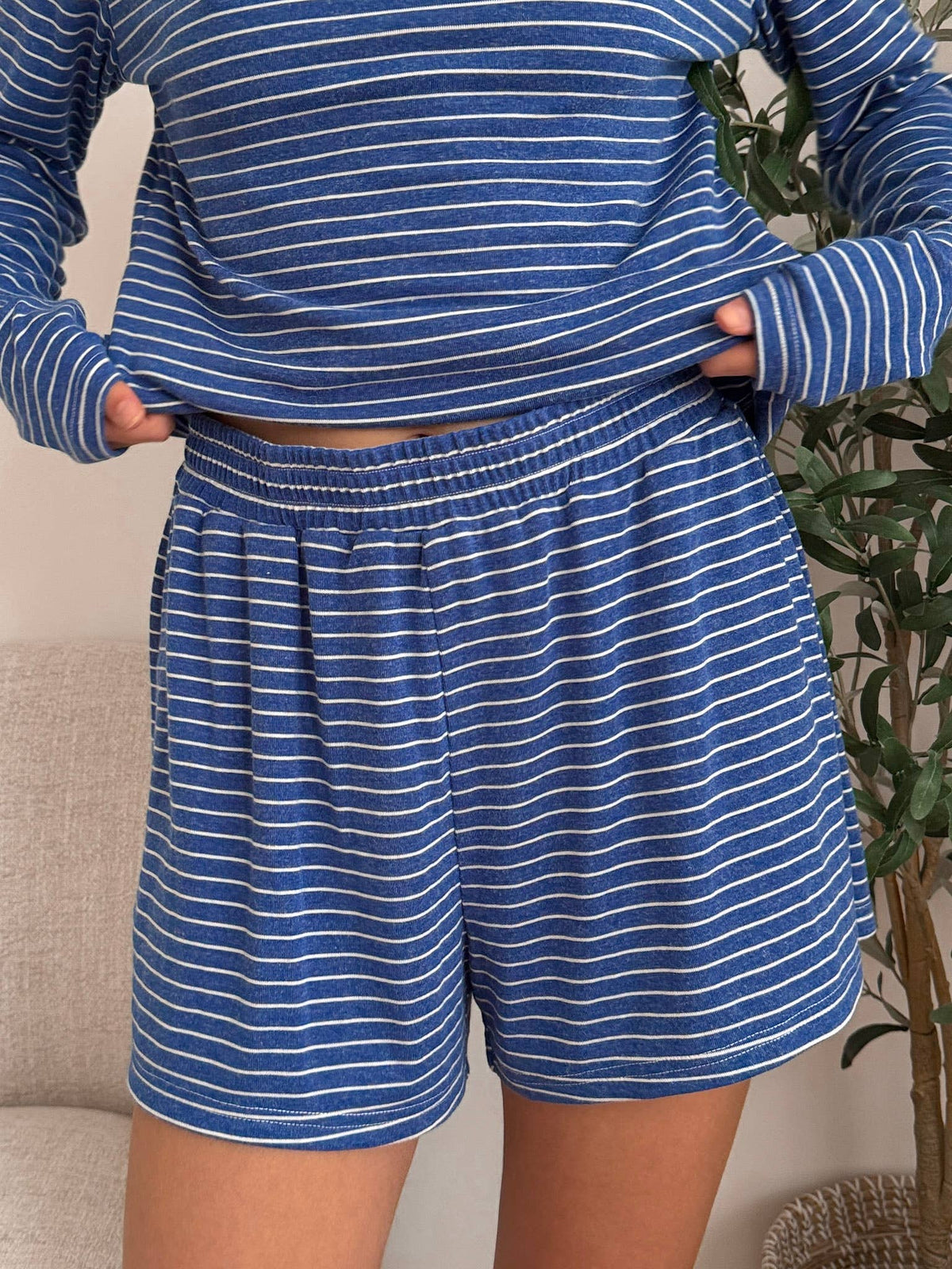 Striped Soft Button  Loungewear Shorts