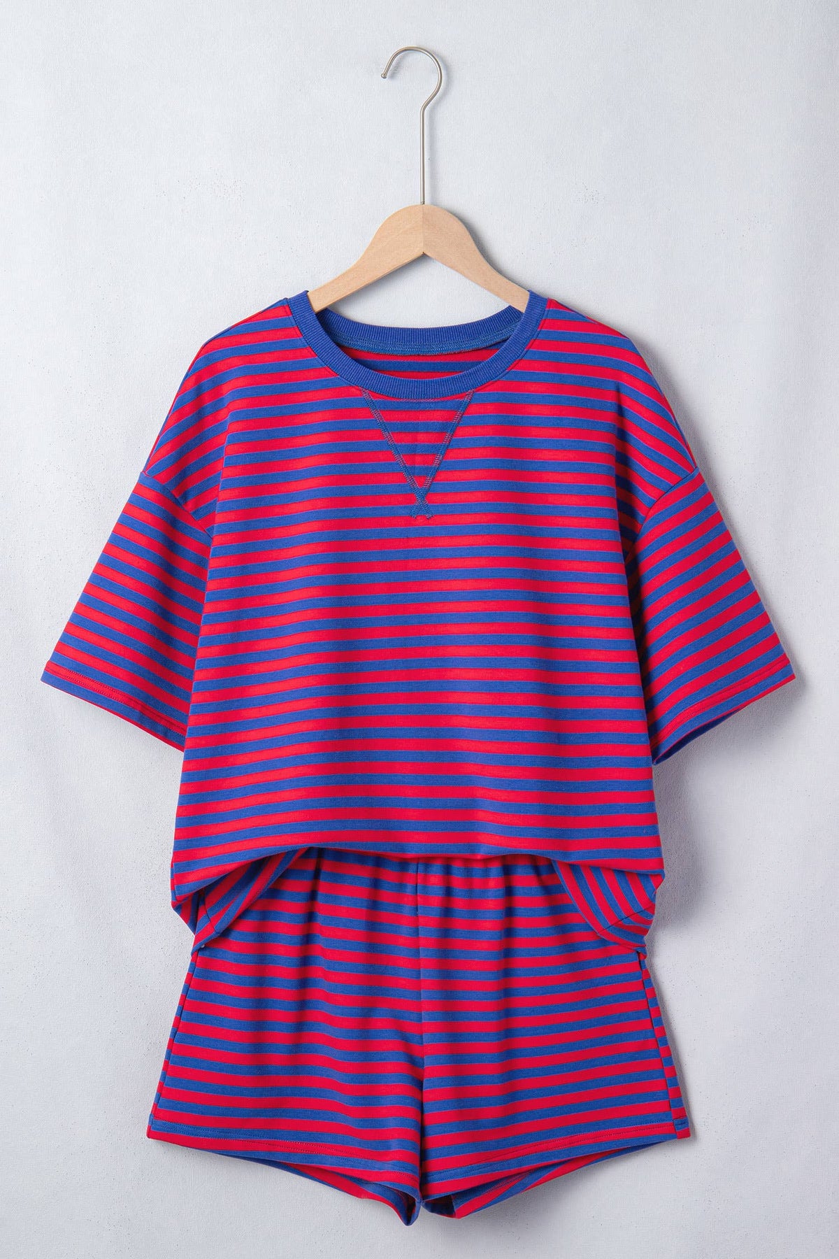 Striped Short Sleeve Top and Shorts Lounge Set