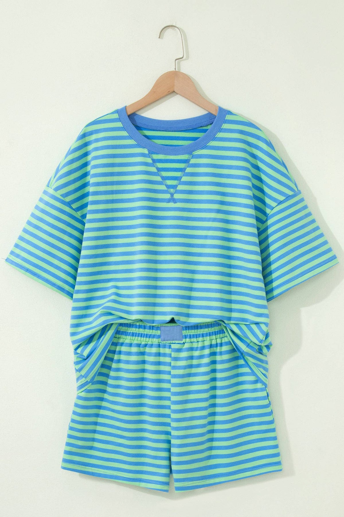 Striped Short Sleeve Top and Shorts Lounge Set
