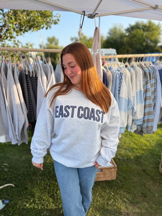 East Coast Navy Gingham Embroidered Crewneck