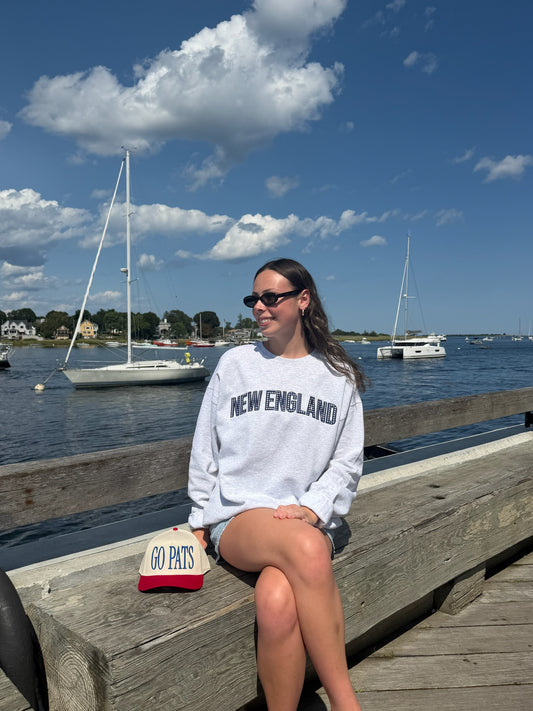 New England Navy Gingham Embroidered Crewneck