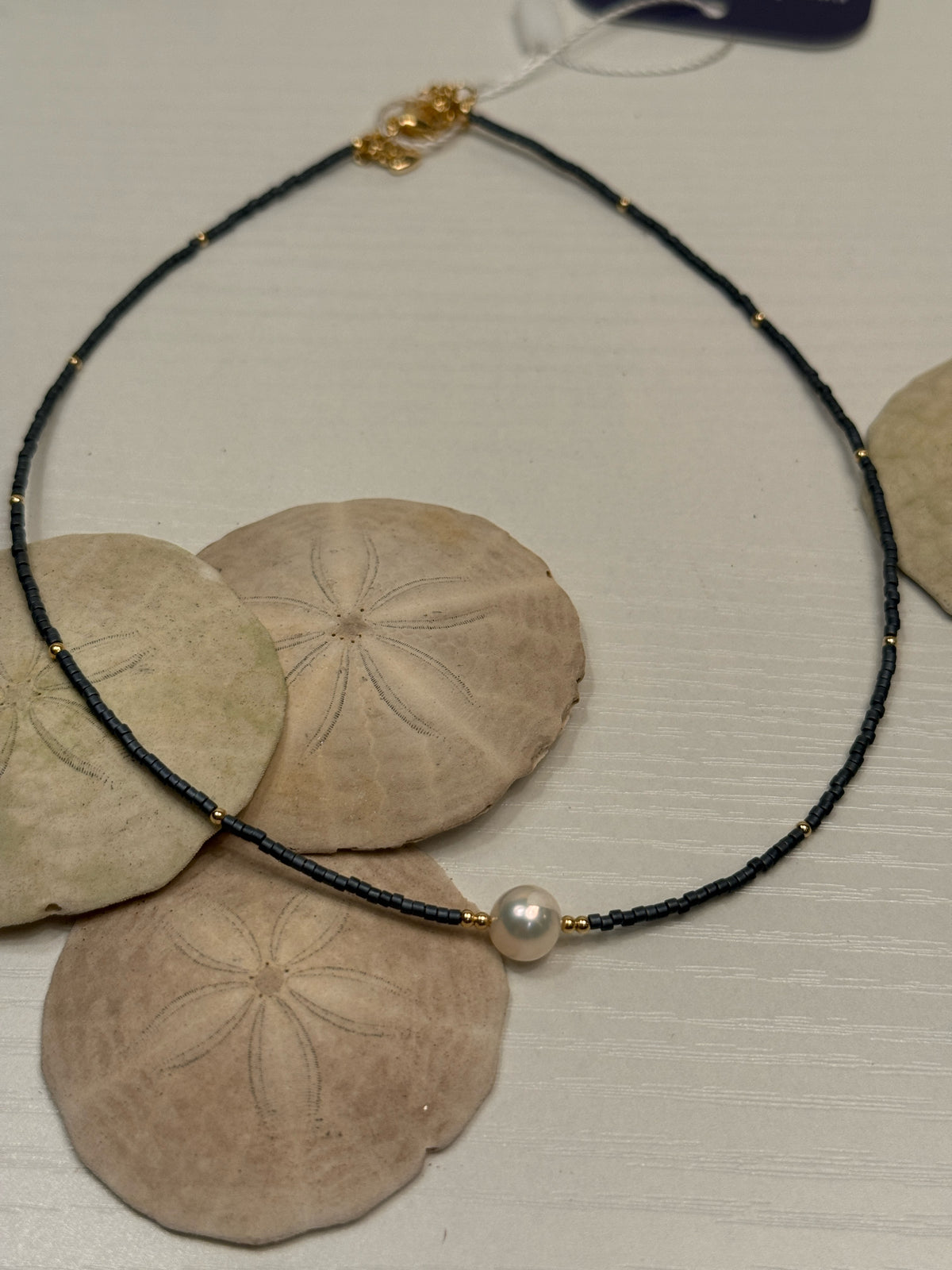 Gold-Plated Navy Beaded Necklace with Freshwater Pearls