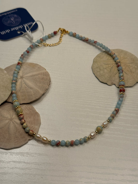 Gold-Plated Blue Beaded Necklace