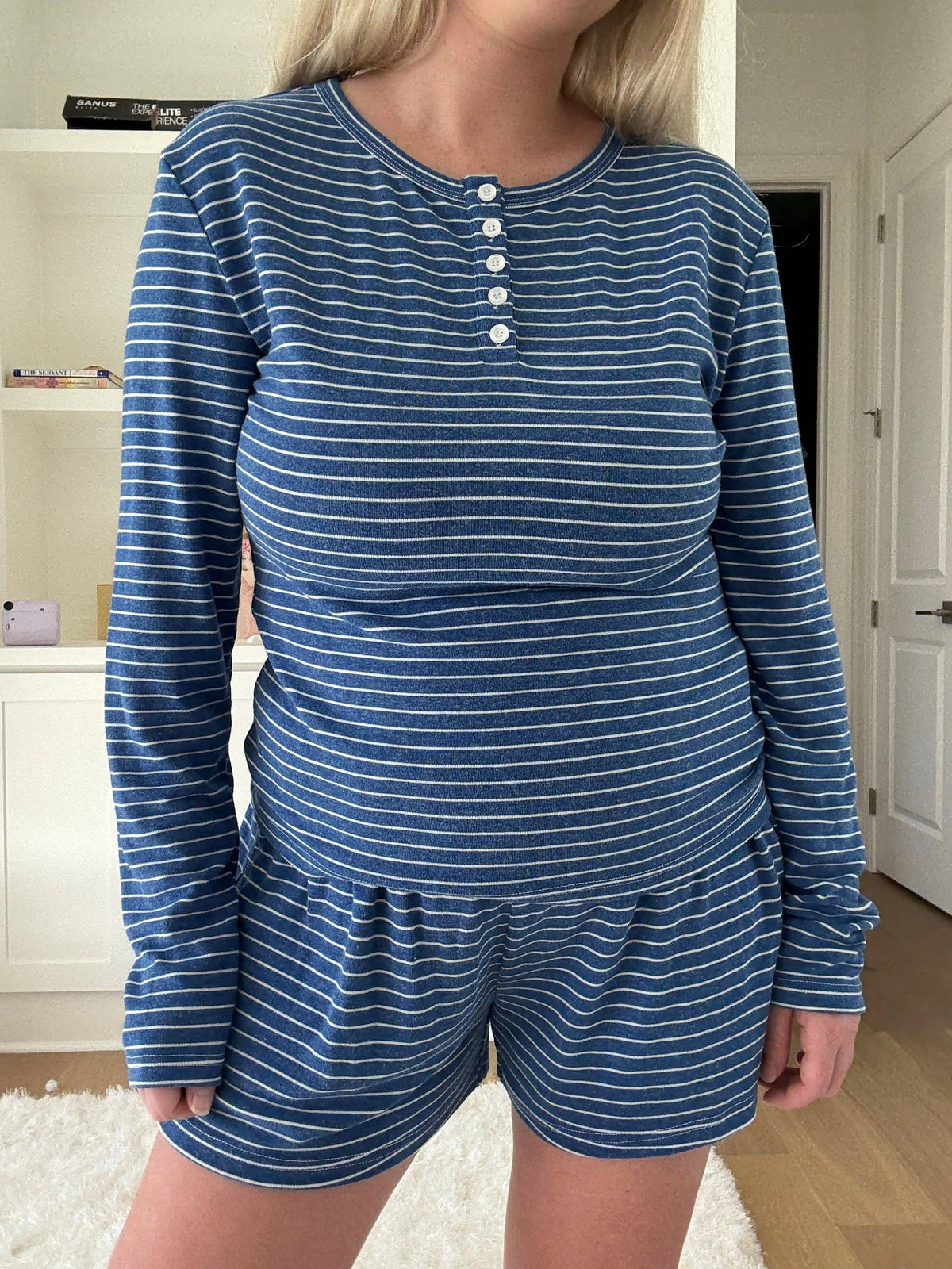 Striped Soft Button  Loungewear Shorts